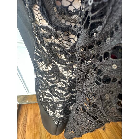 BCX Black Lace Long Sleeve Mini Dress w/ Nude Side Lining – Size 13 - Picture 4 of 8